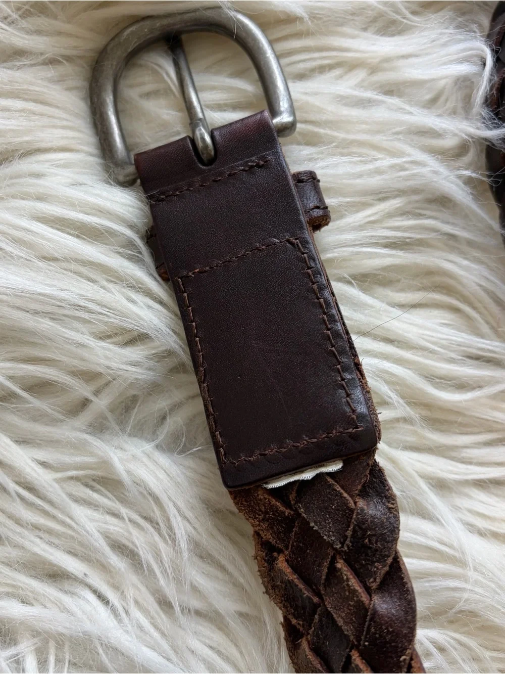 Y2K Aeropostale Brown Leather Braided Belt Silver Buckle Men’s Size 36-38 (42”)